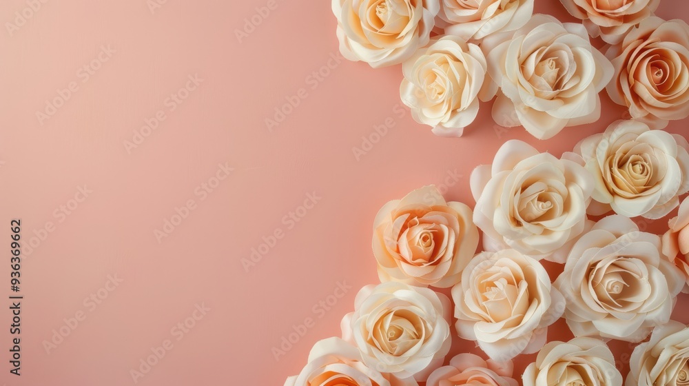 Poster a luxurious and elegant border of golden roses, framing a minimalist design with plenty of copy spac