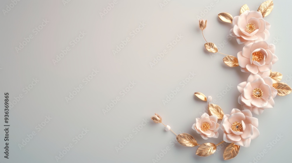 Poster a luxurious border of golden roses, enhancing the elegance of a minimalist composition with its intr