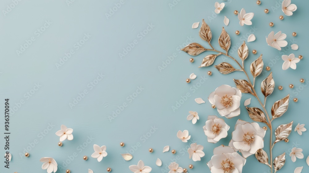 Poster a chic and modern composition with a border of golden roses, adding a glamorous touch to the minimal
