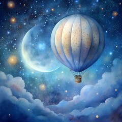  mural balloons flying in the sky around the stars, wallpaper for a children's room