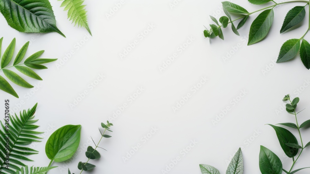 Poster a minimalist design featuring a green foliage border framing a clean white background, providing amp