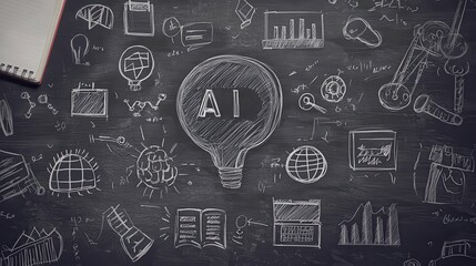 AI Lightbulb on Blackboard. Technology