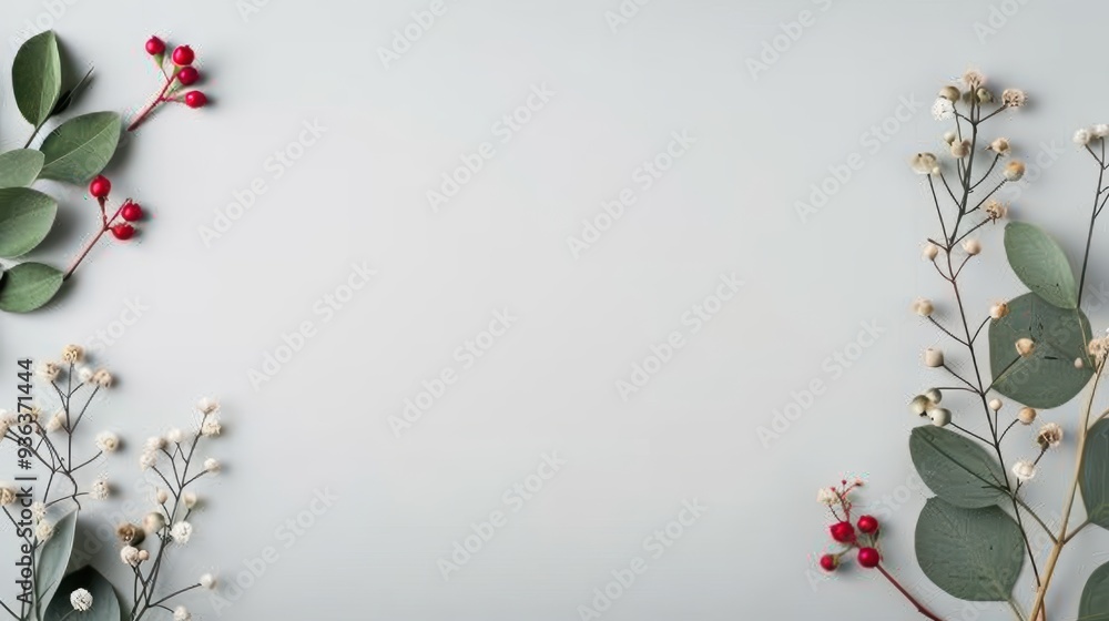 Poster a refined gray backdrop with a delicate foliage border, offering plenty of space for adding text or 