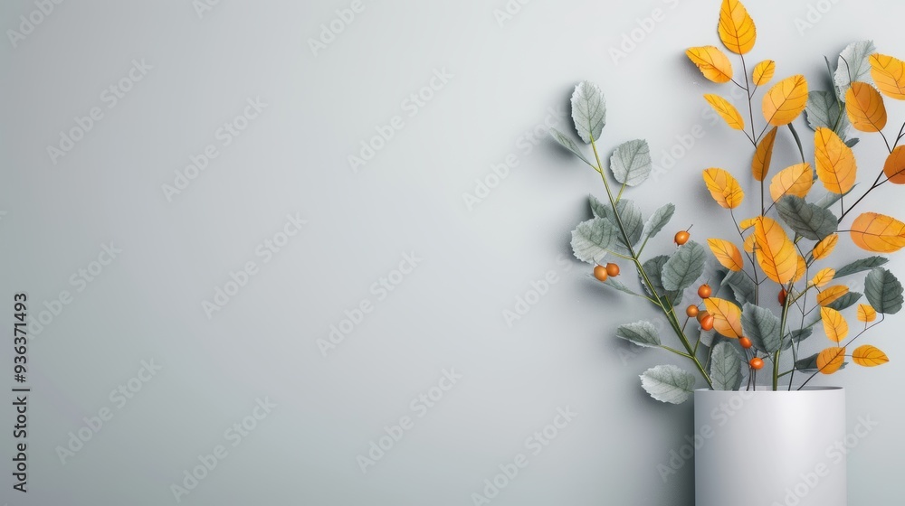 Poster a modern gray background with a minimalistic foliage border, perfect for projects requiring a sleek 