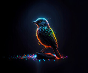 Neon colored bird on the dark background