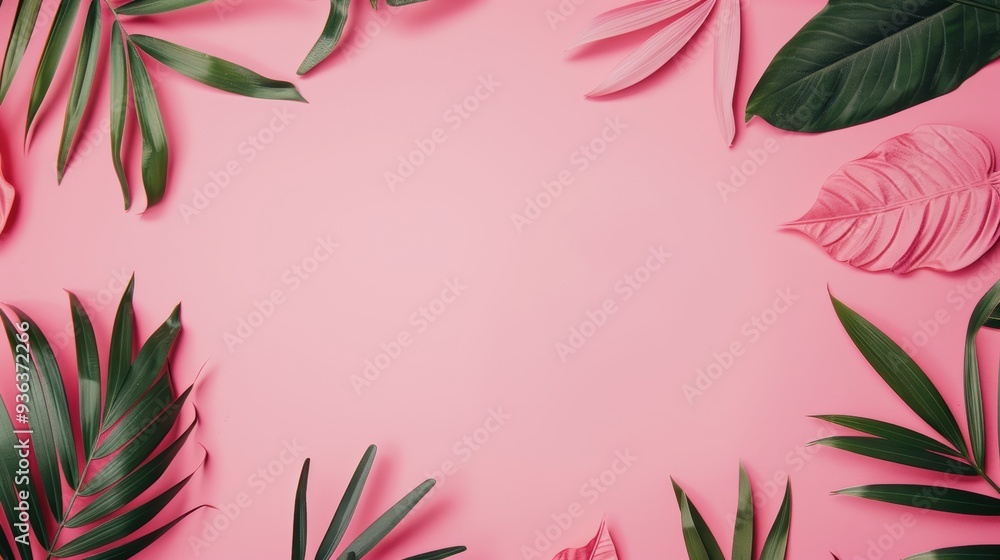 Poster a stylish pink foliage border frames a minimalist background, providing ample copy space for persona