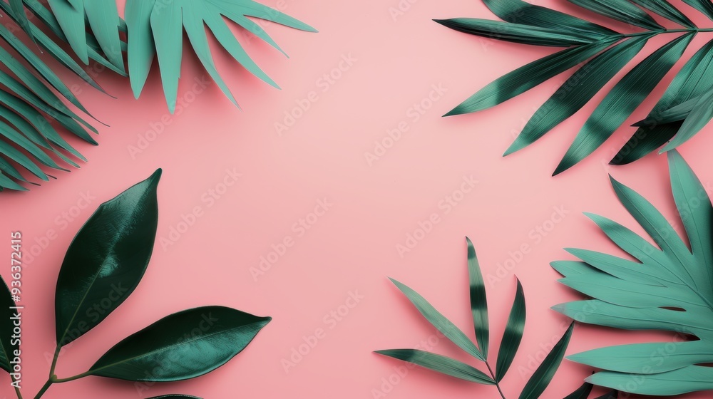 Poster a minimalist layout with a pink foliage border, offering a spacious copy area in the center for vers