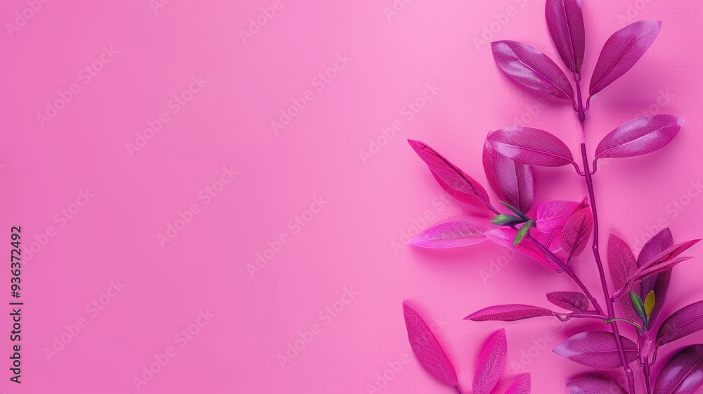 Poster a stylish composition with a minimal purple foliage border and generous copy space, ideal for contem