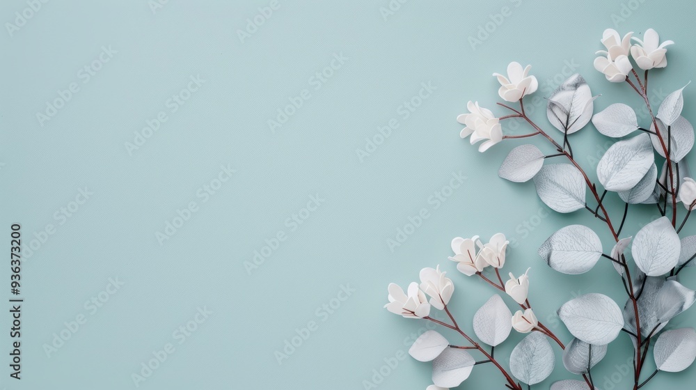 Poster a minimalistic design featuring a silver foliage border, providing ample copy space for text or grap