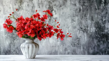 A clear glass vase filled with a vibrant bouquet of freshly picked flowers, featuring roses, lilies, and daisies, sitting on a simple wooden table. 