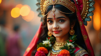 Portrait of a Young Girl in Traditional Indian Attire