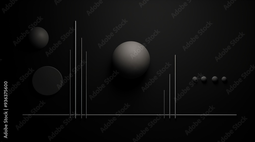 Poster a minimalist composition featuring various geometric shapes including circles and lines against a bl