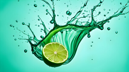 splash of lime juice with bright green liquid flying outward 