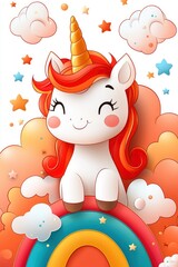 Fototapeta premium Cute Unicorn Sitting on a