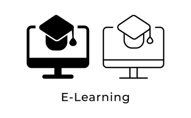 E-Learning Icon set vector illustration. Education icon in line and filled styles