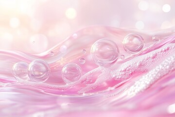 The bubbles are small and pink, and they are scattered throughout the tub. Concept of relaxation and comfort