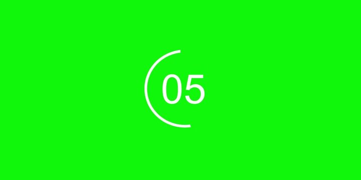 Countdown Timer 05 Seconds Circular Animation on Green Screen