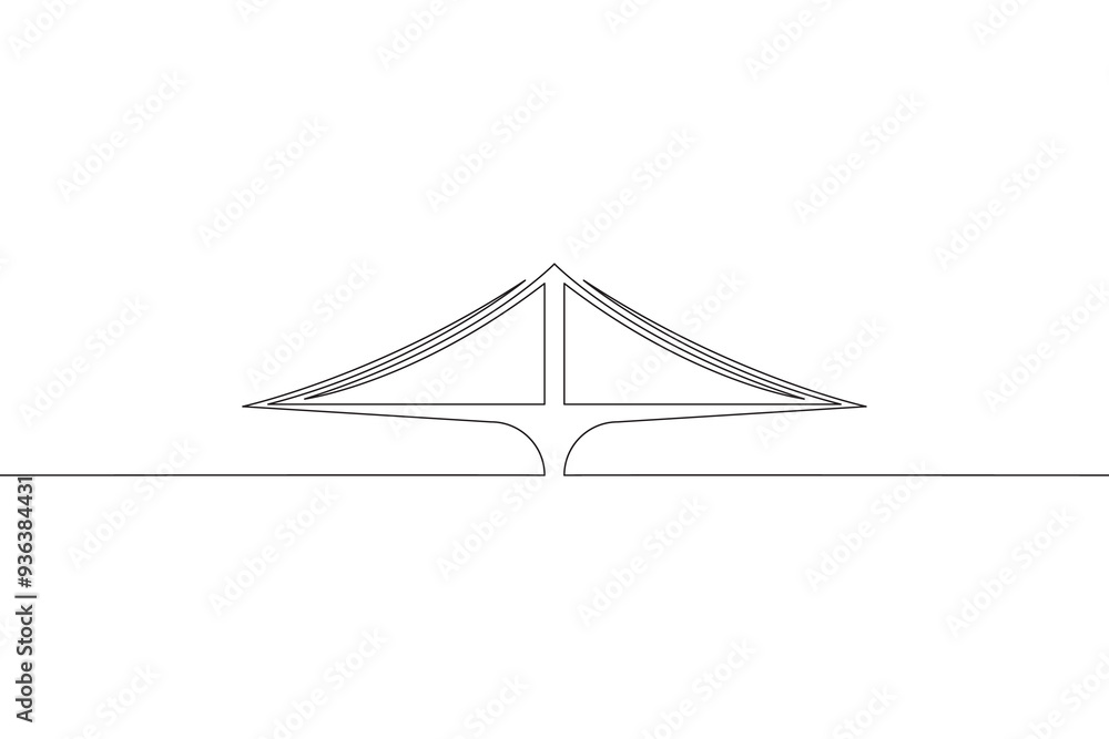Poster continuous one line drawing bridge logo. architecture. bridge over the river.one continuous line iso