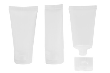 Set. white plastic tube for cosmetic creams, gels, toothpaste. packaging mockup, on a blank background