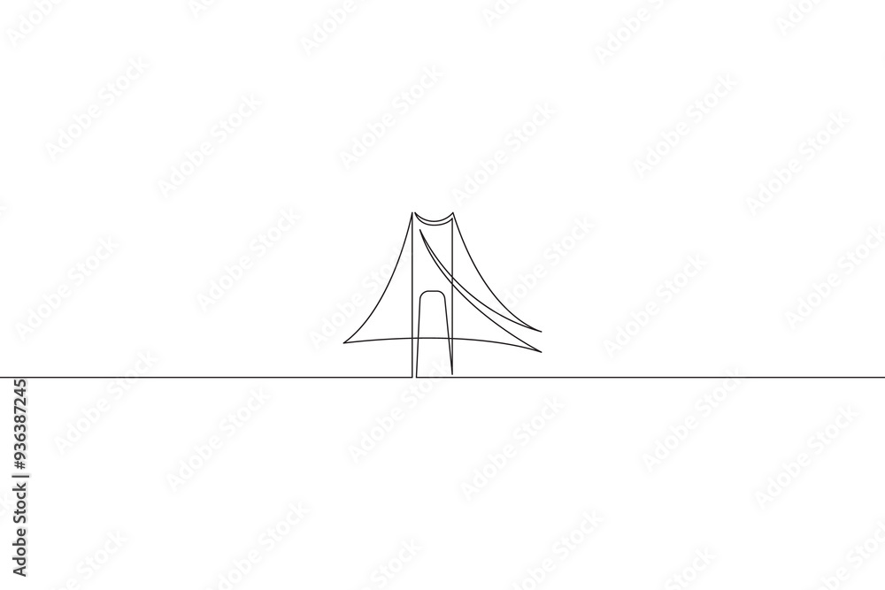 Poster continuous one line drawing bridge logo. architecture. bridge over the river.one continuous line iso