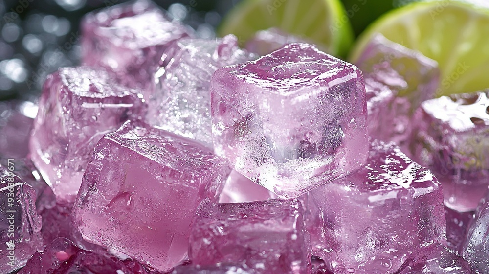 Aufkleber a lime with a slice sits beside an ice cube pile on a table