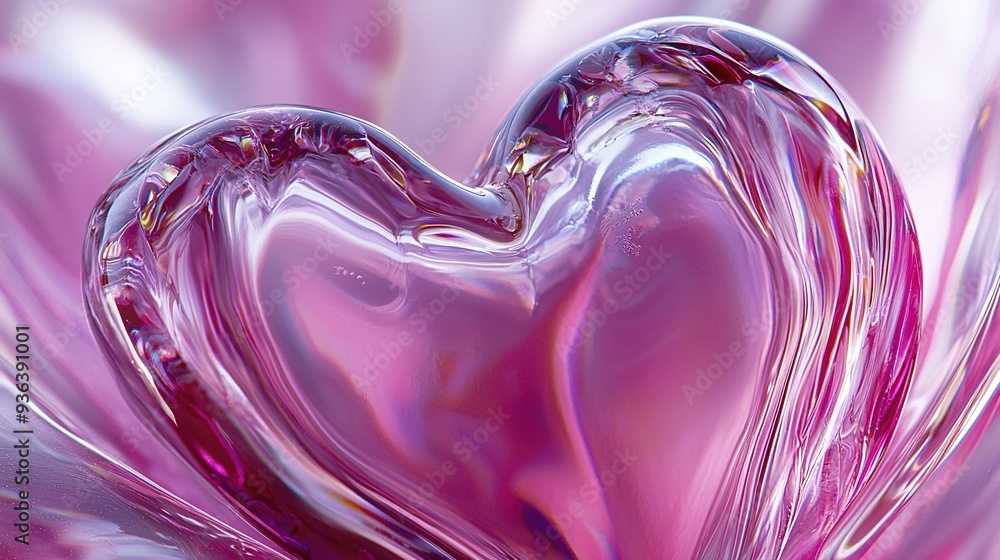 Poster a sharp focus on a heart-shaped object amidst a hazy image of pink and purple blossoms