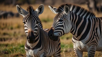 Fototapeta premium wild nature mother with baby, zebra love