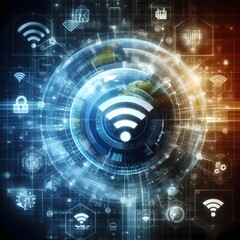 Obraz premium Illustration of wifi icon with electronic connections, concept of Wireless network and connection world