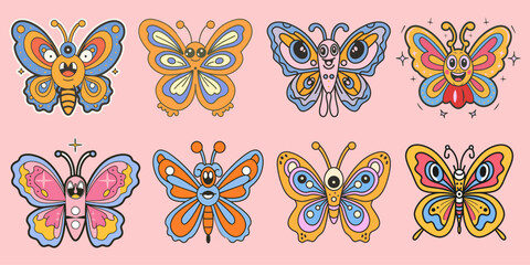 groovy butterfly retro vector illustration