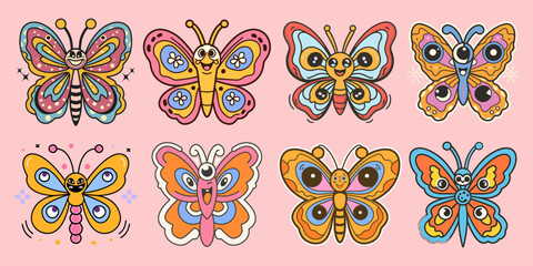  groovy butterfly retro vector illustration