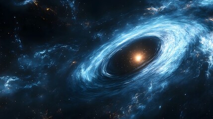 Obraz premium Swirling Black Hole Engulfing Nearby Star in Cosmic Vortex of Light and Dark Matter