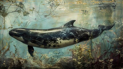 Fototapeta premium Whale in Underwater World: A Stunning Marine Life Image