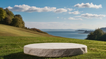 Serene Marble Podium Overlooking the Sea.