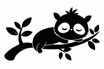 Sloth sleeping on a tree branch silhouette Vector illustration.
