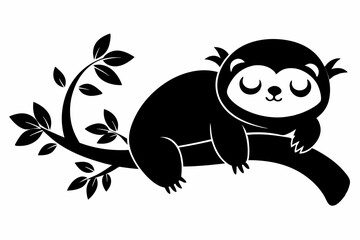 Sloth sleeping on a tree branch silhouette Vector illustration.
