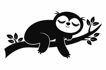 Sloth sleeping on a tree branch silhouette Vector illustration.
