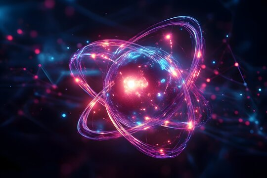 Visualizing the Atomic Structure with Vibrant Neon Energy Paths