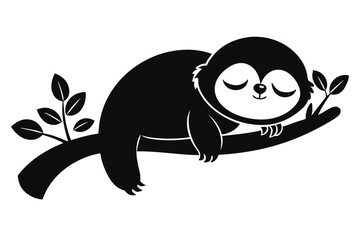 Sloth sleeping on a tree branch silhouette Vector illustration.
