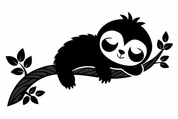 Sloth sleeping on a tree branch silhouette Vector illustration.
