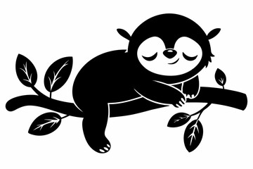 Sloth sleeping on a tree branch silhouette Vector illustration.
