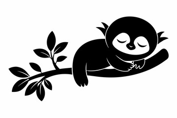 Sloth sleeping on a tree branch silhouette Vector illustration.
