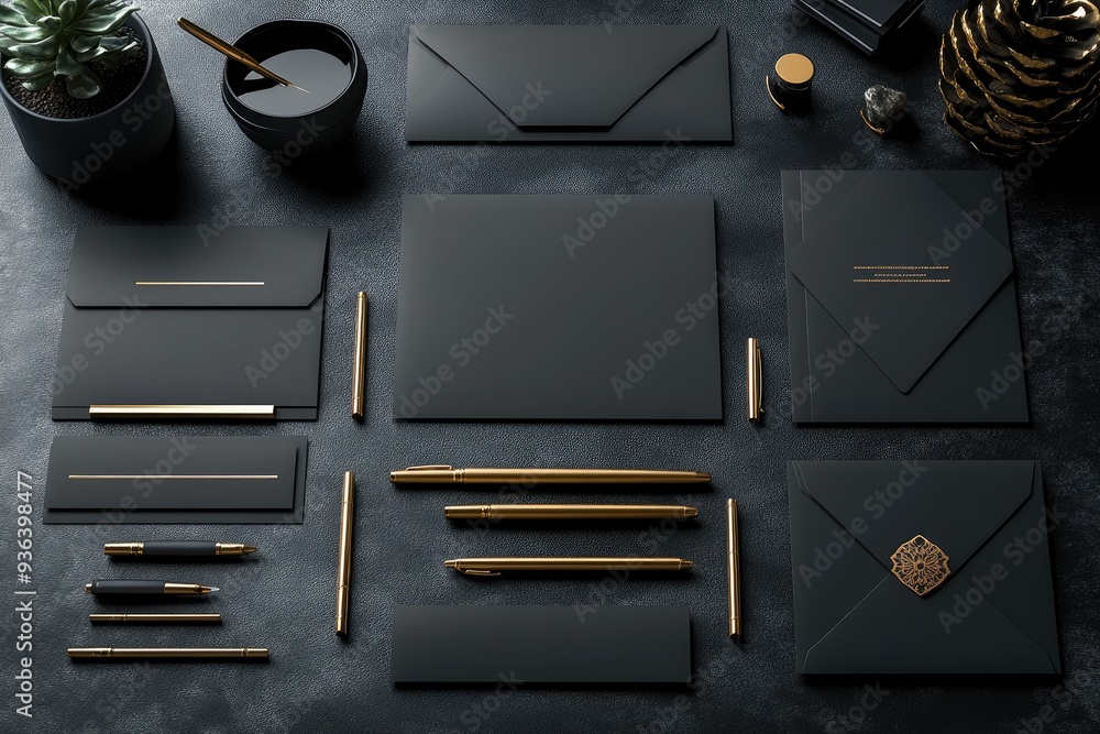 Sticker Black and Gold Stationery Mockup