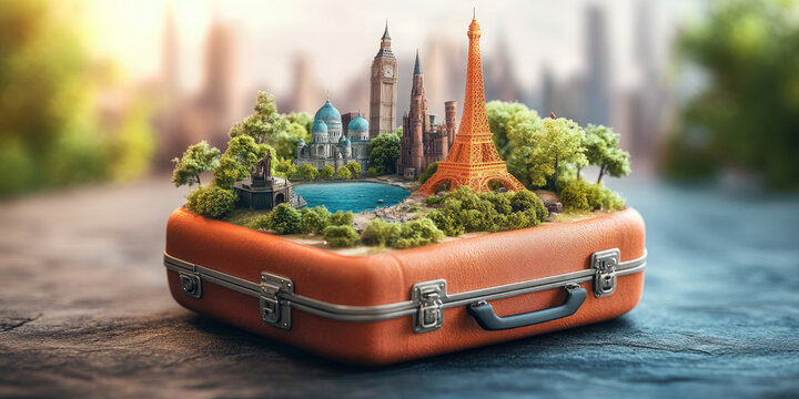 Celebrating world tourism day with a vintage suitcase symbolizing exploration and the joy of discovering new cultures