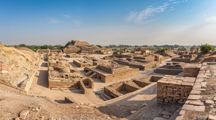 Panoramic view of the Mohenjo-daro ancient city, Indus Valley Civilization site 