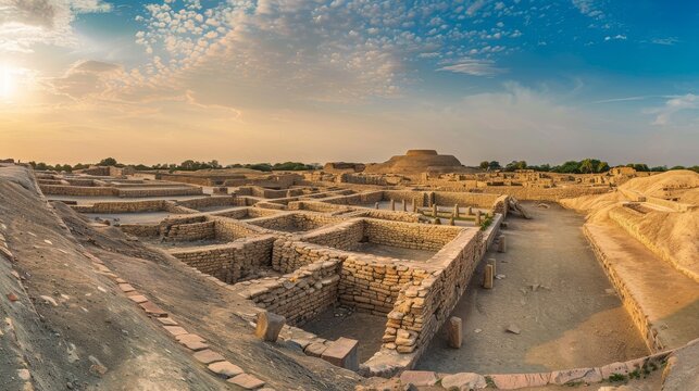 Panoramic view of the Mohenjo-daro ancient city, Indus Valley Civilization site 