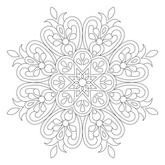 Elegant Simple Mandala Flower Design, coloring book page