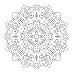 Leaf Flower Petal Coloring Mandala Art Simple, coloring book page