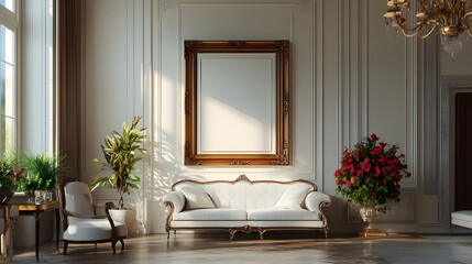 a fancy art collection in a luxurious house , frame mockup, 3d rendering


