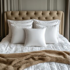 Classic bed with pillow and throw created with generated ai