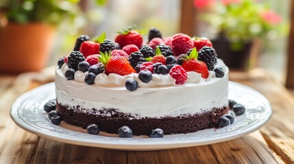 A delicious cake topped with fresh berries, perfect for celebrations or dessert.